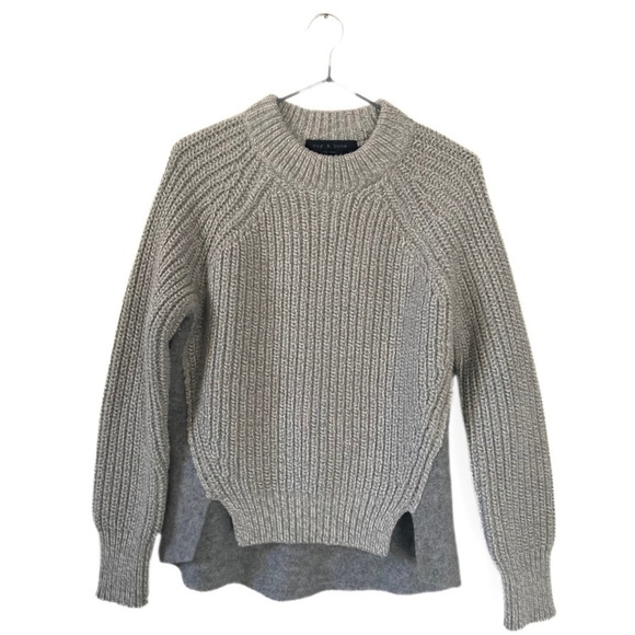 Rag & Bone Grey Chunky Knit Lambs Wool/Angora Crew-Neck Sweater Size XXS - Picture 1 of 8